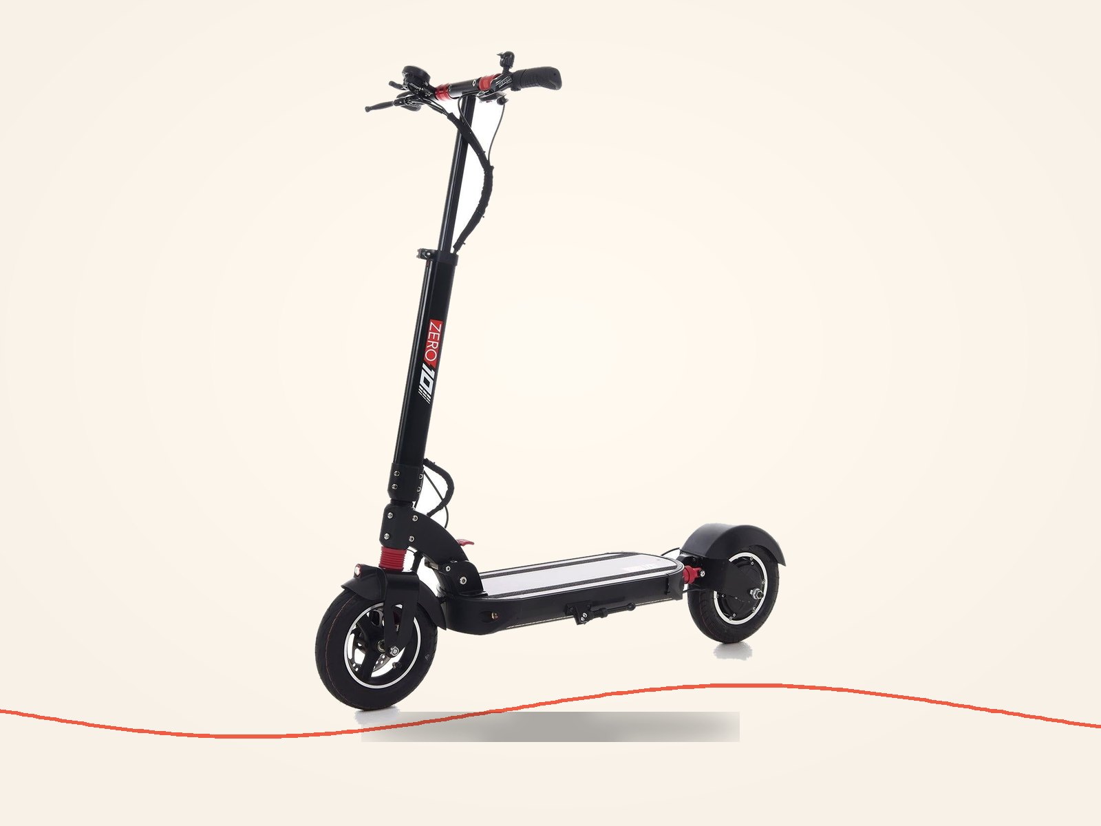 Zero 10 electric scooter, three-quarter view