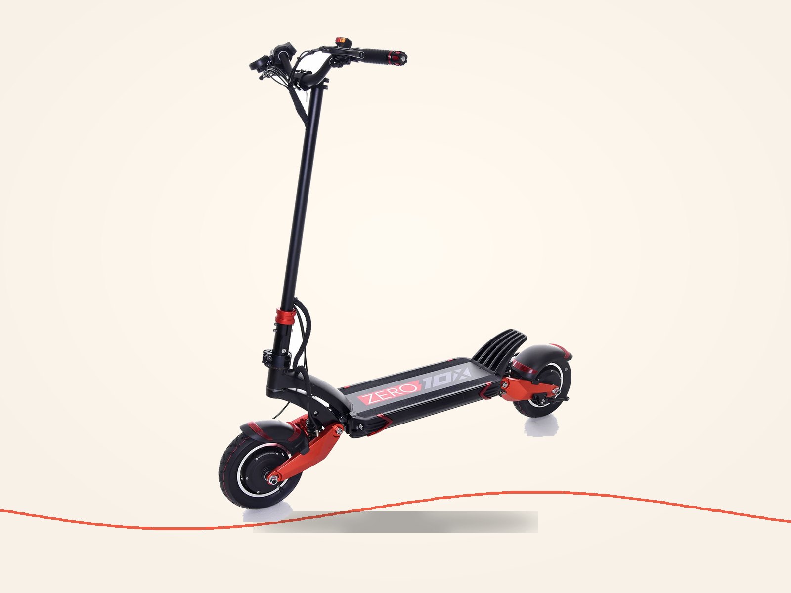 Zero 10X electric scooter, three-quarter view