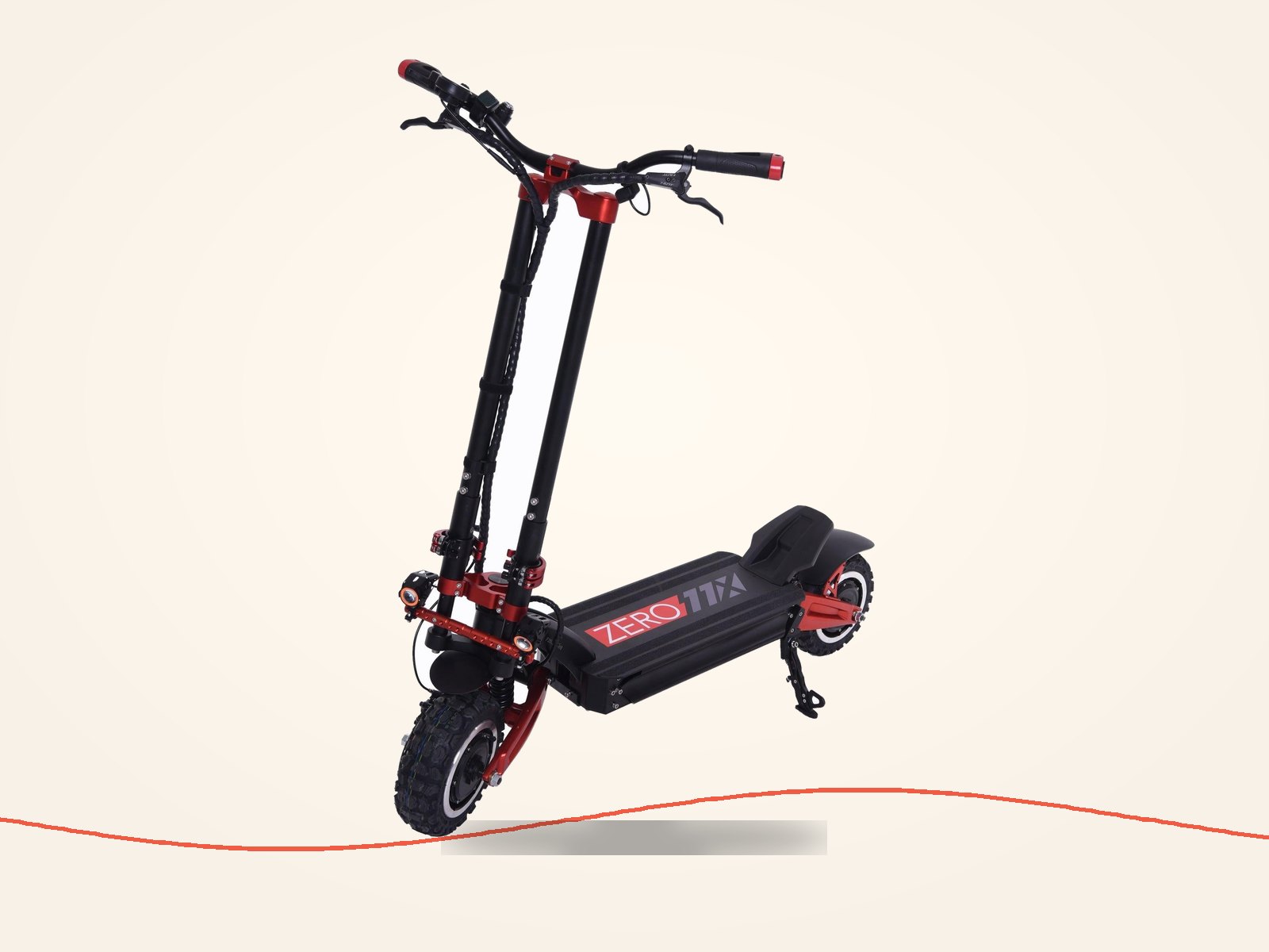 Zero 11X electric scooter, three-quarter view